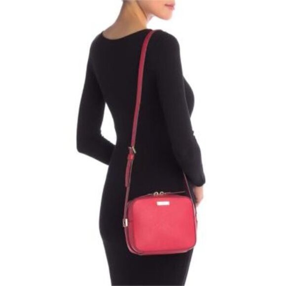 Kate Spade Womens Red Chili Leather Cammie Zip Top Small Crossbody Handbag New - Picture 2 of 12